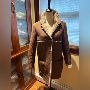 Woman  Tan Shearling Lined Coat, MANGO